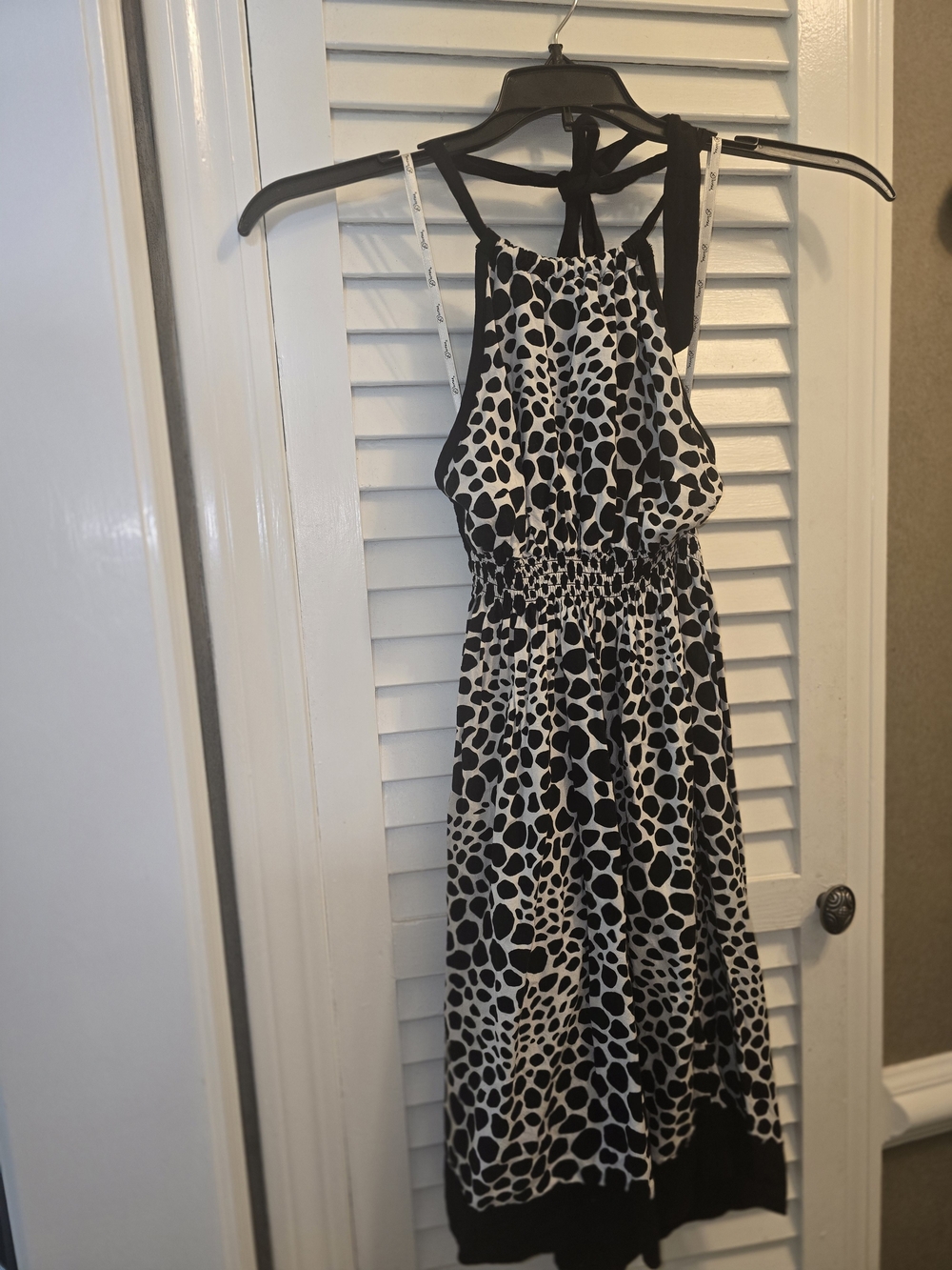 GUESS Black and White Polka Dot Halter Midi Dress